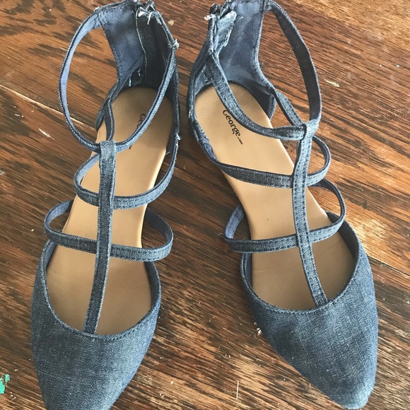 Denim Strappy flats, sz 6.5 - Picture 4 of 4